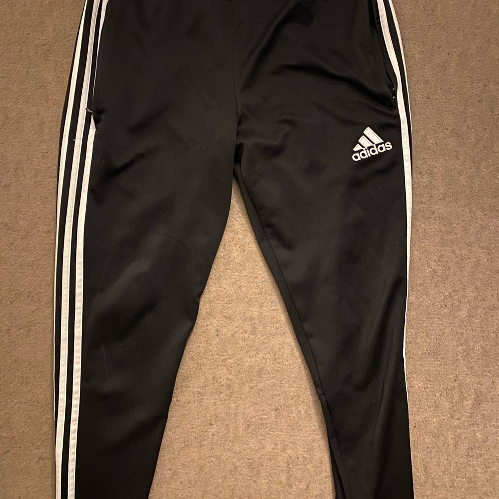 Adidas Black Joggers with White Stripes
